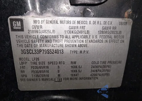 2009 Saturn Vue 4-Cyl Xe from USA, damaged, VIN 3GSCL33P79S524013